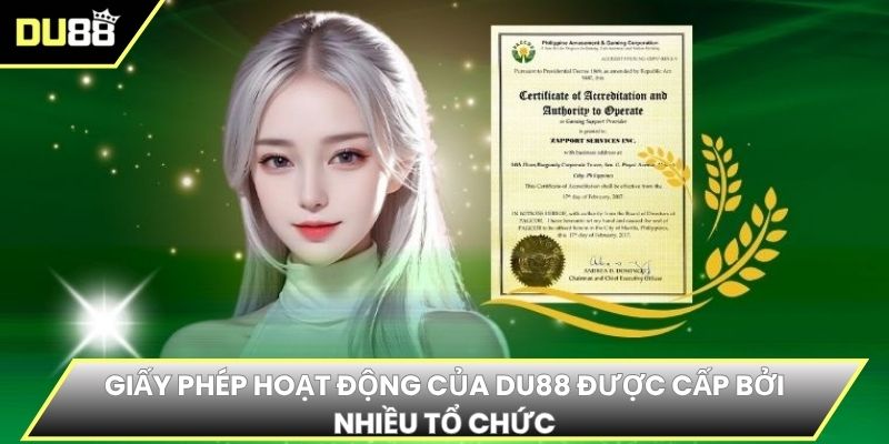 Giấy phép hoạt động của DU88 được cấp bởi nhiều tổ chức